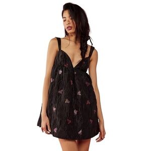 For Love & Lemons Black Floral Sachi Mini Dress Womens L